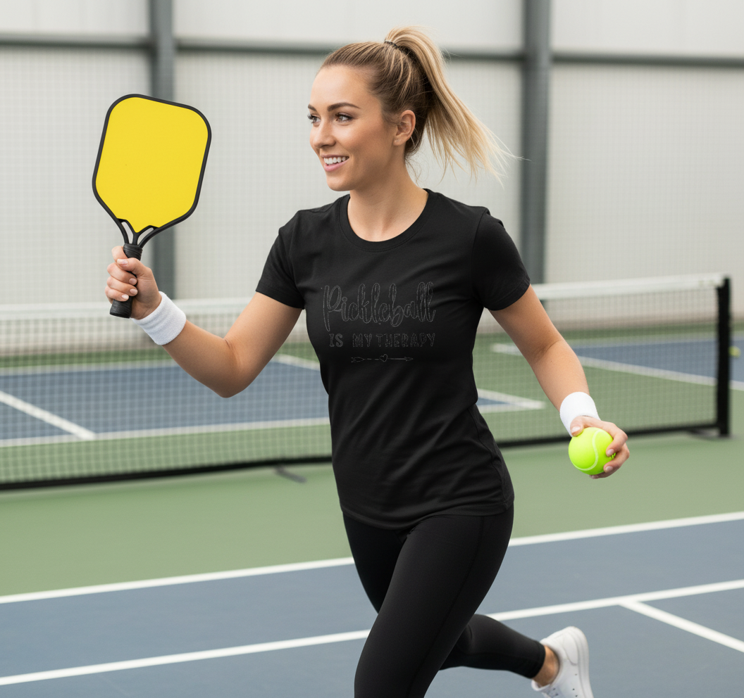 Womens Pickleball Is My Therapy Funny Pickleball Therapy players V-Neck T-Shirt