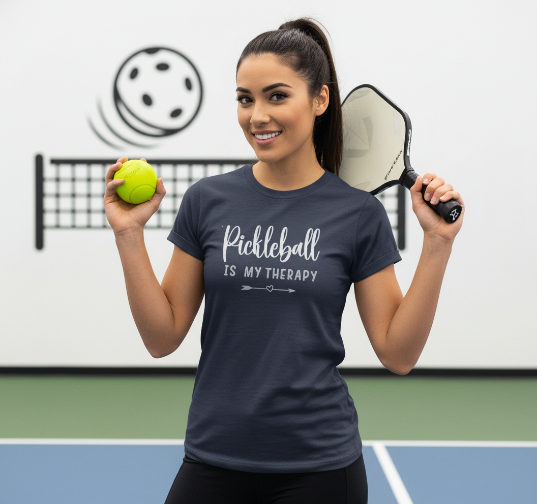 Womens Pickleball Is My Therapy Funny Pickleball Therapy players V-Neck T-Shirt