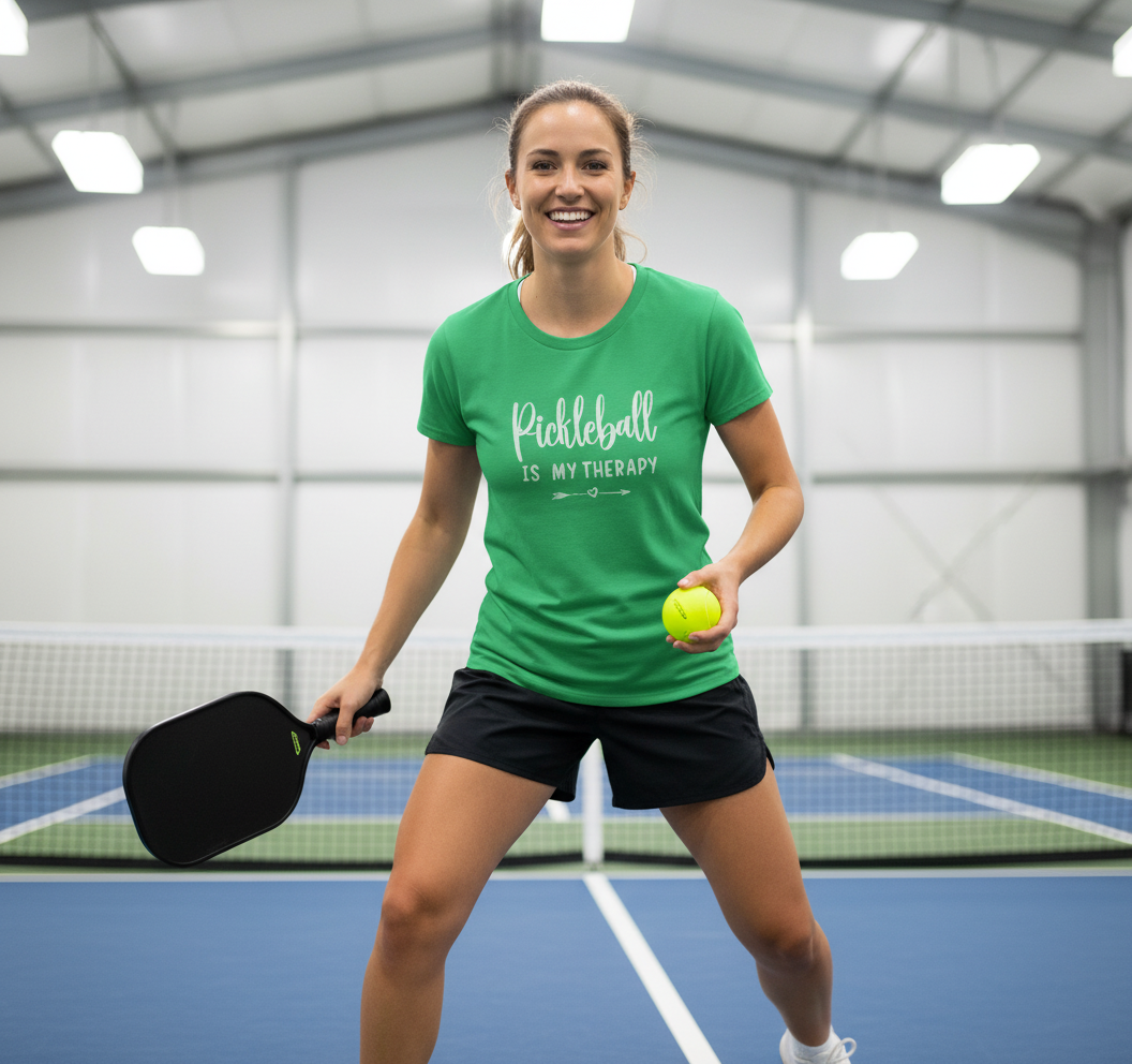 Womens Pickleball Is My Therapy Funny Pickleball Therapy players V-Neck T-Shirt